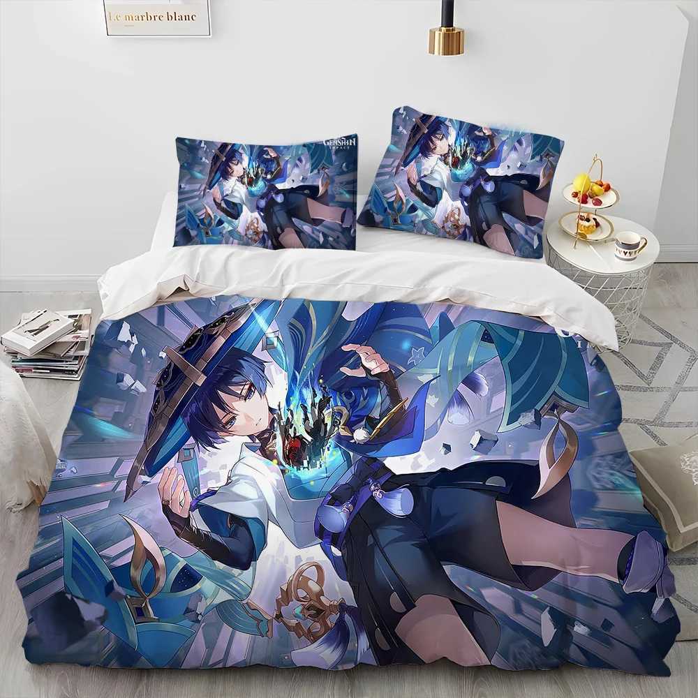 Genshin Impact Game Gamer Cartoon Comforter Bedding SetDuvet Cover Bed Set Quilt Cover CaseKing Queen Size Bedding Set X250203