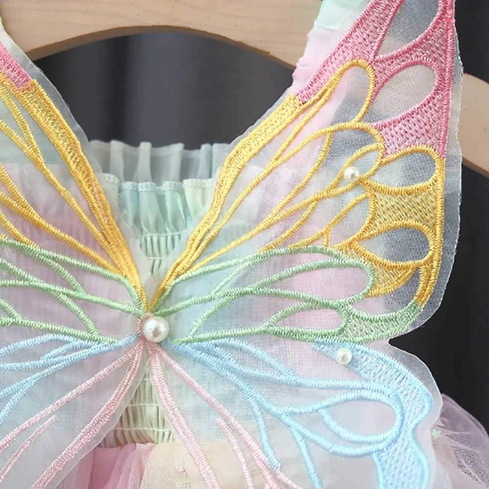 New Girls Dress Summer Butterfly Wings Colorful Dream Princess Dress Birthday Party Dress Geometric Glitter Dress Suspenders X250203