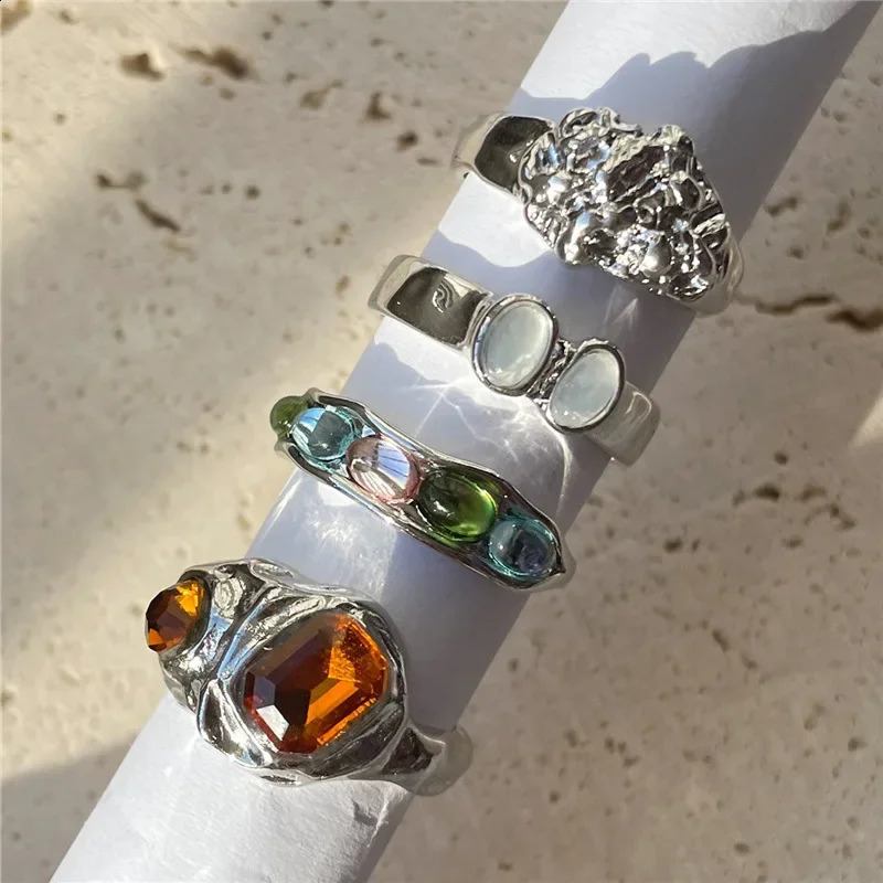 Multi color retro fashion gemstone ring colored resin temperature stone crystal ring womens jewelry set 250109