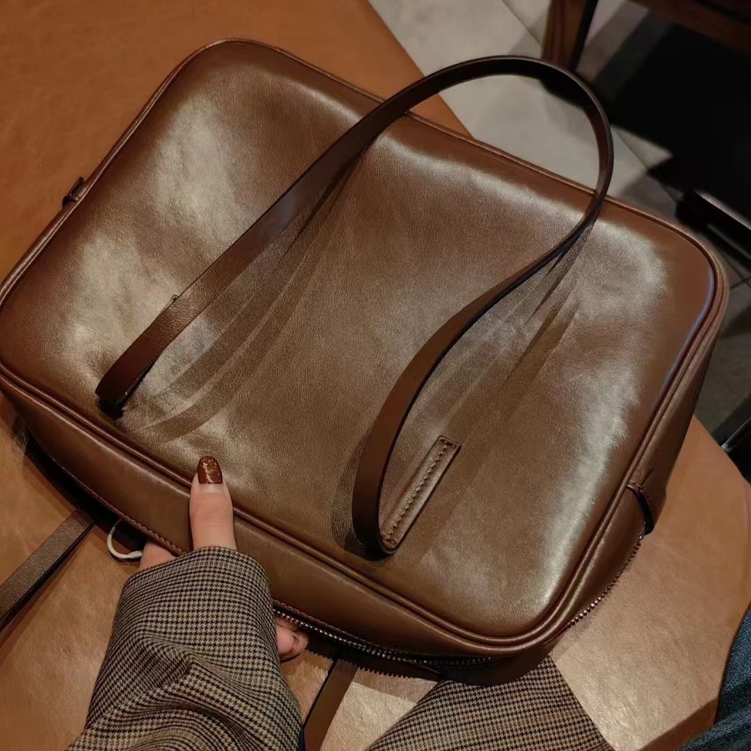 Bag Top Layer Cowhide Simple Niche Design Tote Premium Feel For Women 2024 New Single Shoulder Armpit Bag