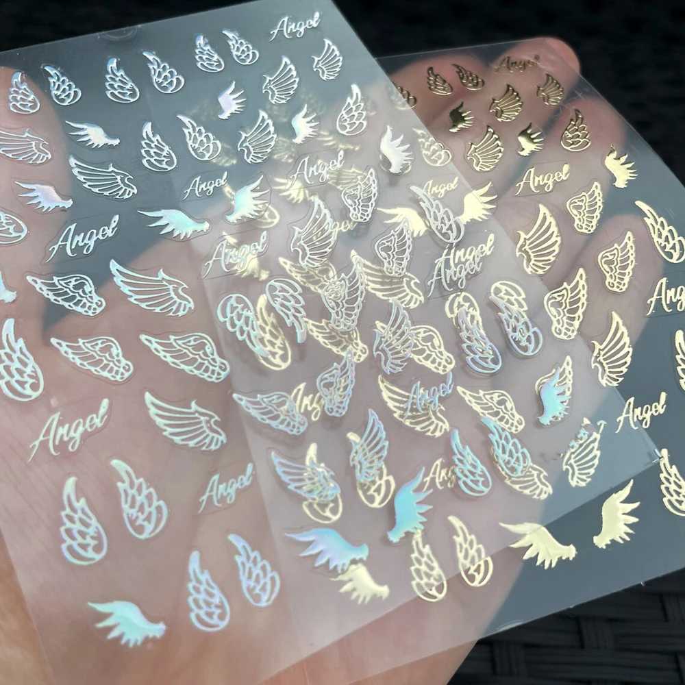 8 Sheets 5D Angel Wings Nail Art Stickers Self Adhesive Nail Decals Wing Nail Decal Wing Nail Decals Silver Nails Art StickerXJ250120