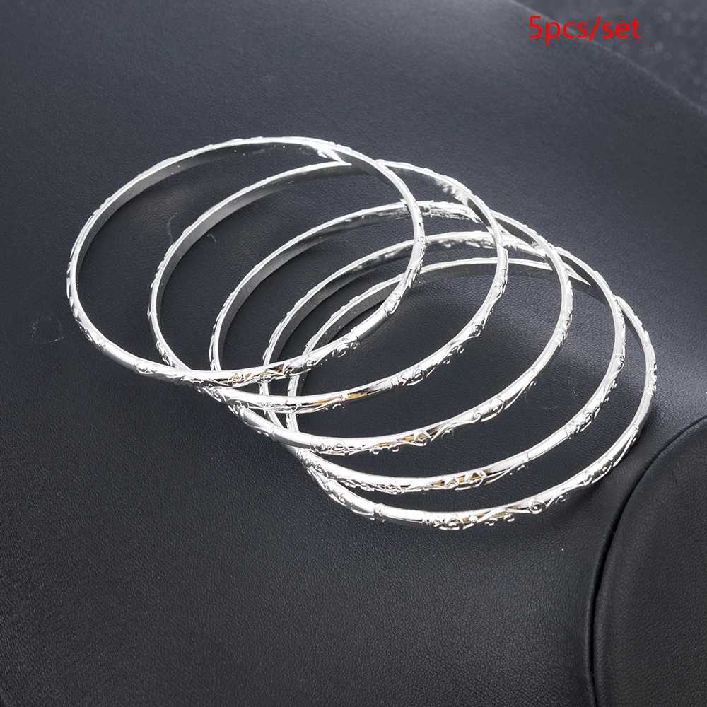 5Pcs/Set Simple Carving Flower Pattern Cuff Bracelet Bangle Sets For Women Accessories Bracelet Amuleto 2022 Trendy Fashion Jewel W250121