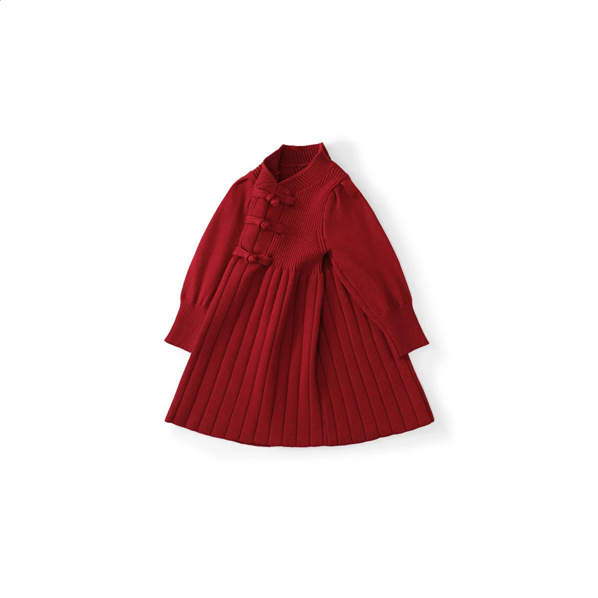 Children Girls Knitwear Dress Autumn Winter Infant Babys Girl Long Sleeve Red Year Vcollar Ruched Toddler 250117