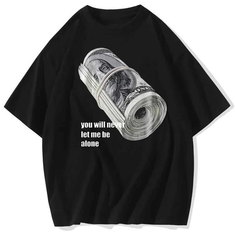 Bundle of Banknotes Vintage Tshirt Men Streetwear Hip Hop Print T-Shirt Harajuku Summer Cotton Washed Tshirt Clothes X250203