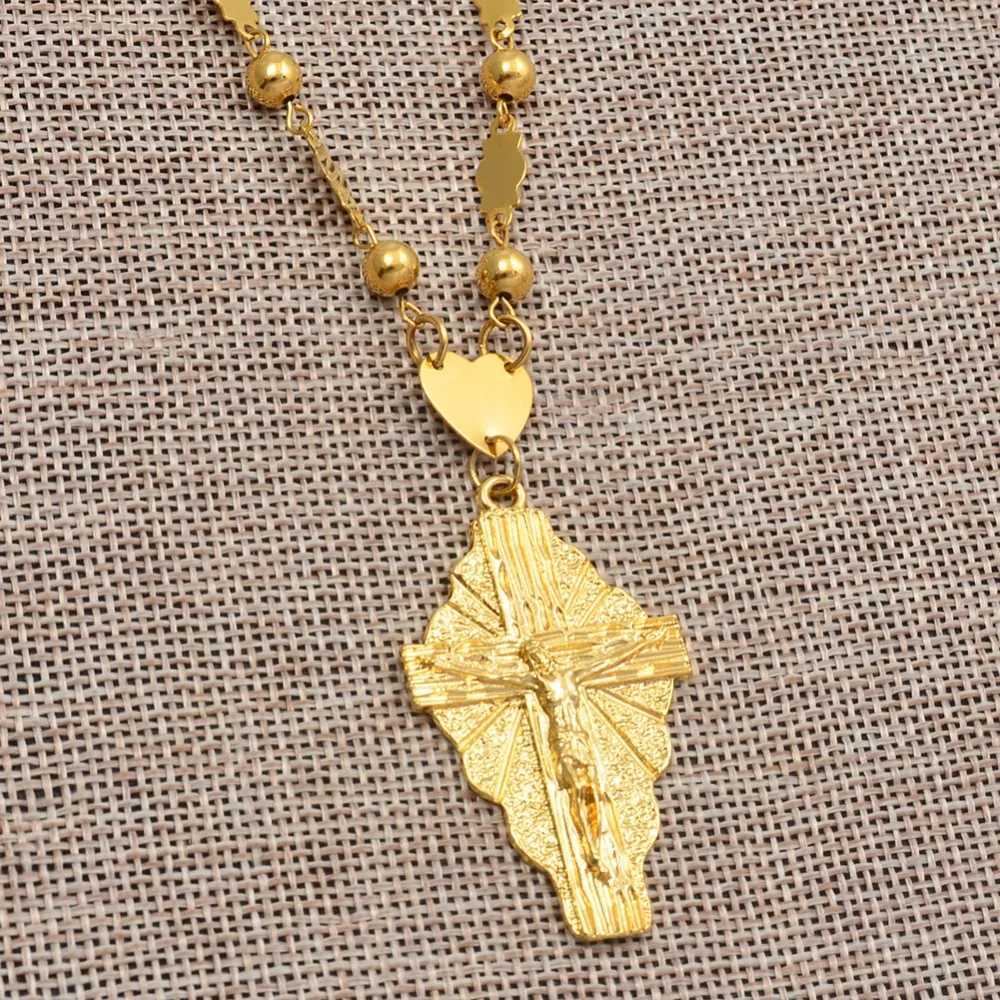 Anniyo Gold Color Cross Pendant Ball Beads Chain Necklaces Men Women Hawaii Micronesia Chuuk Marshall Jewelry Crosses #192306XJ250121