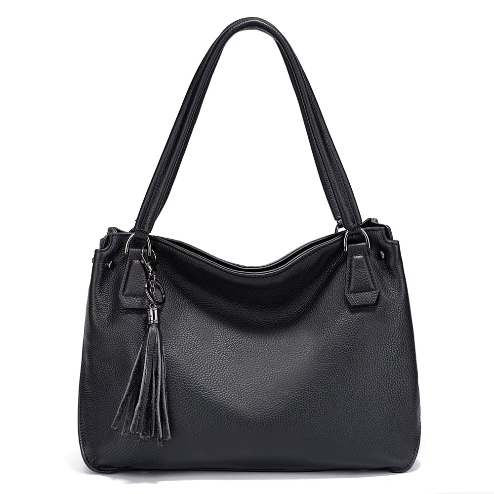 Zency Genuine Women's Tassel Shoulder Vintage Large Capacity Female Handbag Shopper Natural Leather Ladies Hobo Bag