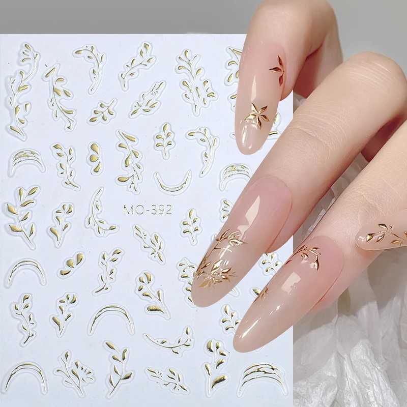 Golden Brozing Leaf Branches 3D Nail Sticker Silver Flower Slash Maple Leaves Ginkgo Plant Floral Transfer Slider Manicure DecalXJ250120
