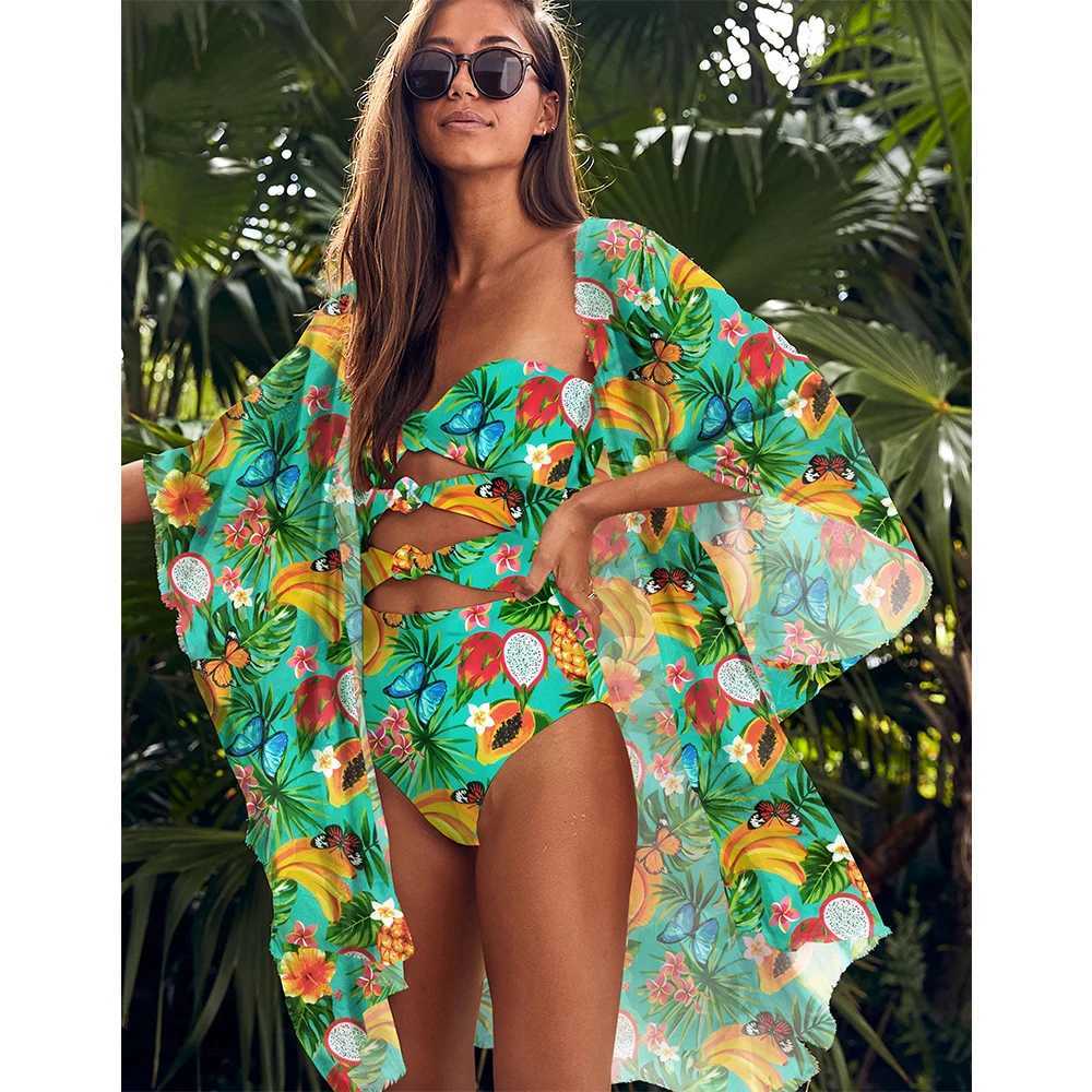 Beach Wear Print Bikini Swimwear Women Wr Skirt Swimsuit High Waist 2024 Cover Up Sexy Sarong plage Beach Wear Bathing Suit W250120