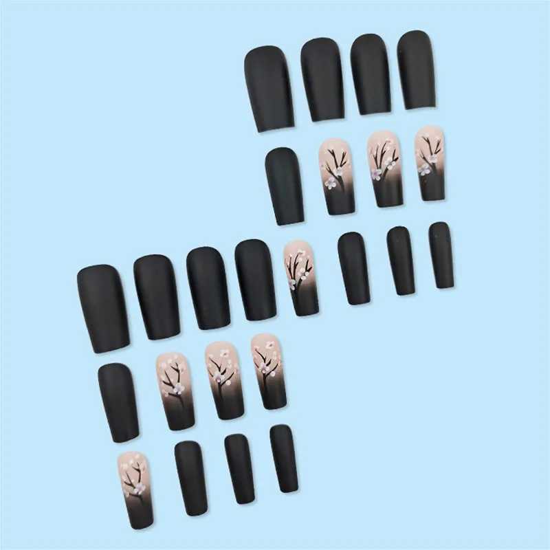 Womens Square Fake Nail DIY Pink Plum Blossom Design French Press Wearable Nail Set Fake Nail Party CF33W250120