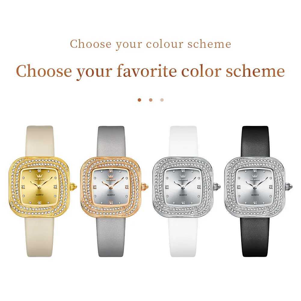 OLEVS Top Brand Fashion Wens Watches Waterproof Leather Strap Quartz Wristwatch Diamond Square Dial Ladies Watch X250203