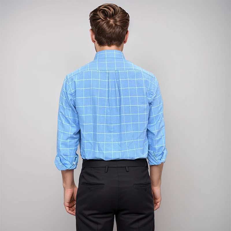 New 100% Cotton Men Oxford Shirts Long Sleeve Casual Plaid Soft Regular Fit Formal Dress Shirt Social Blouse Male Clothes S-7XLXJ250121