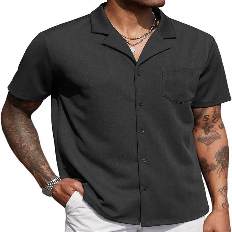 Mens casual fashion wrinkle-free untucked Cuban shirt business casual button-down shirt short sleeve shirtXJ250121