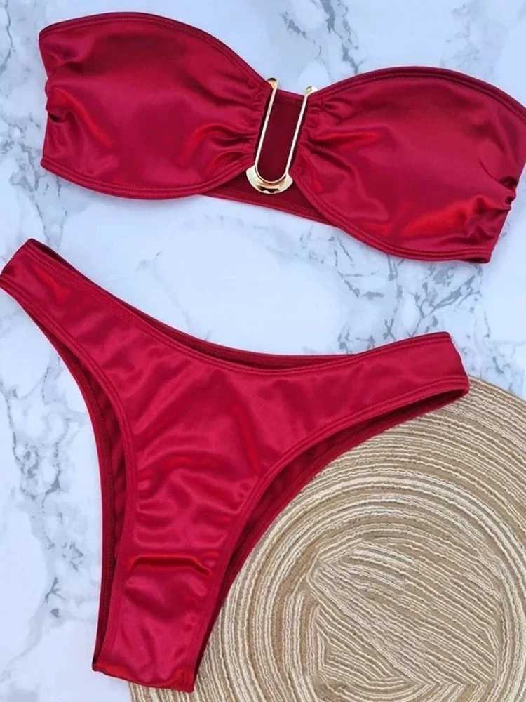 OIINAA Bathing Suit Women Sexy Solid U Shaped Swimwear Strapless Bikini Set Beachwear Fe Two-pieces Summer Swimsuit BiquinisXJ250120