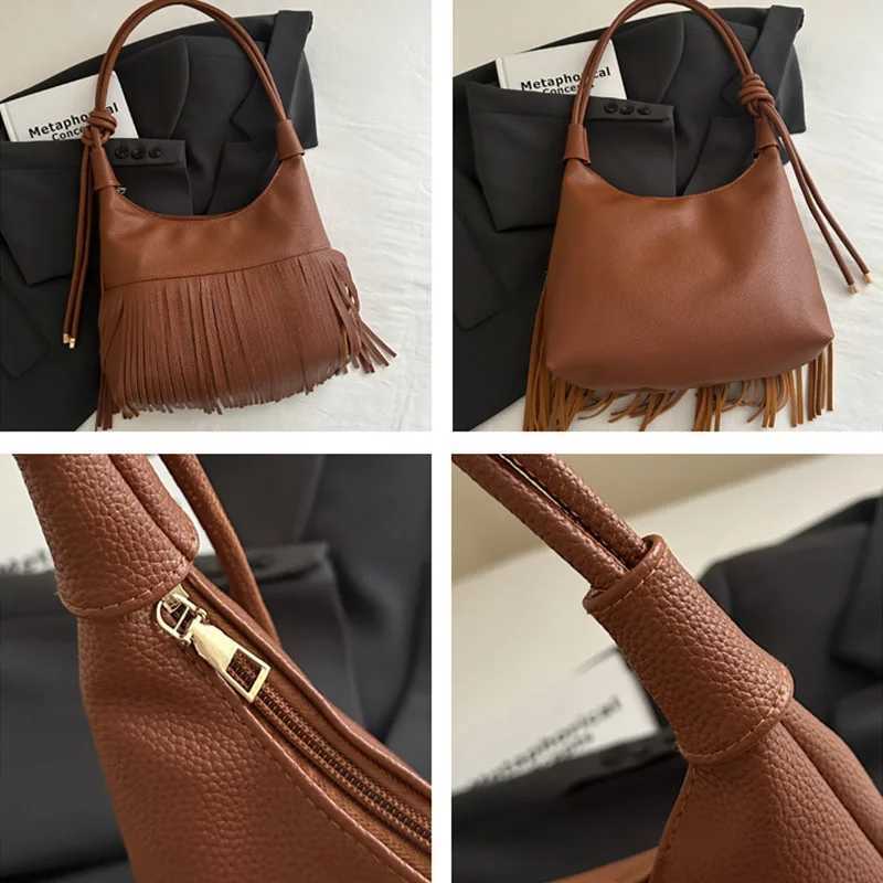 Vintage Tassel Shoulder Bag For Women Daily Used Soft PU Leather Versatile Crossbody Bags Ladies Casual HandbagXJ250121