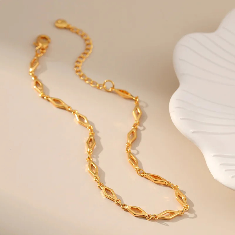 Rhombus Thin Chain Foot Jewelry Accessories Simple 18K Gold Plated High Quality Copper Metal Women Anklets With 250114