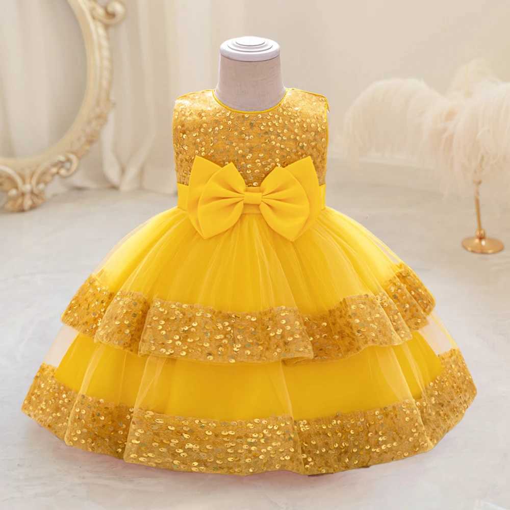 Sparkling bow baby party dress childrens first birthday baptism party dress lace wedding princess dress girls Christmas ball dress X250203