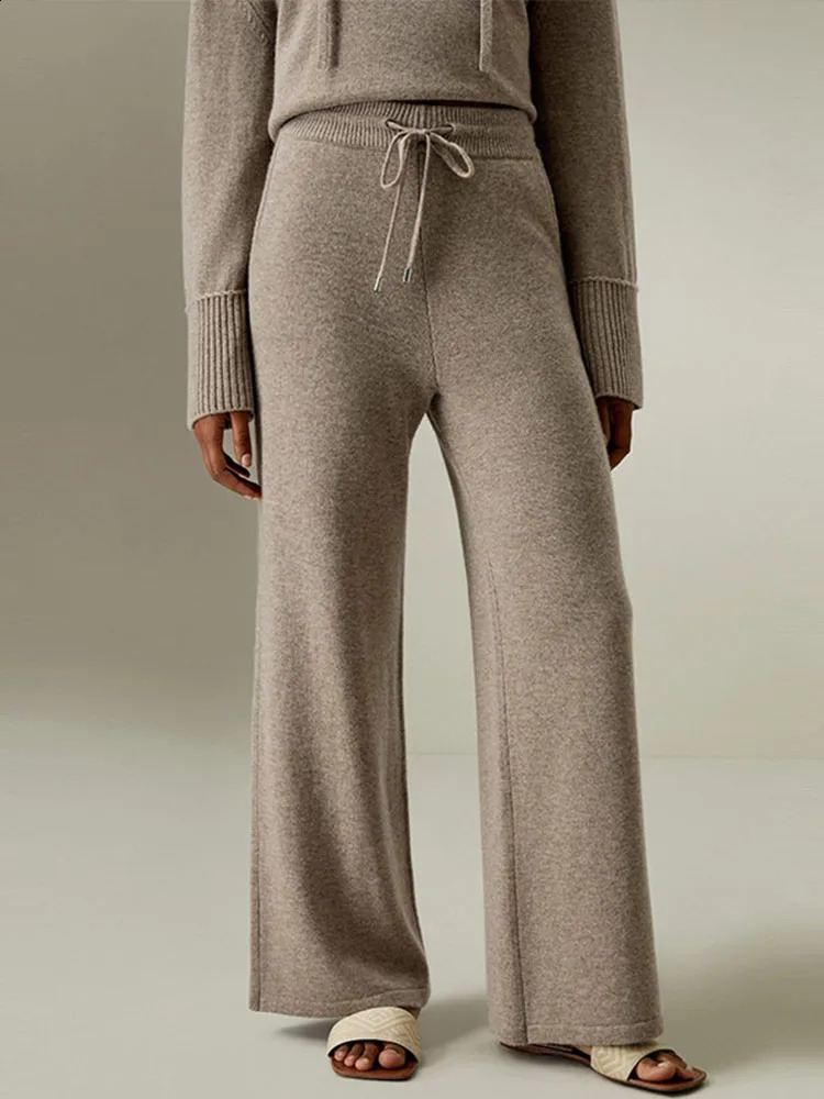 Casual Knitted Cardigan Pants Set Women V-neck Long Sleeve Sweater Wide Leg Trousers 2 Piece Sets in Matching Lady Outfit 250113