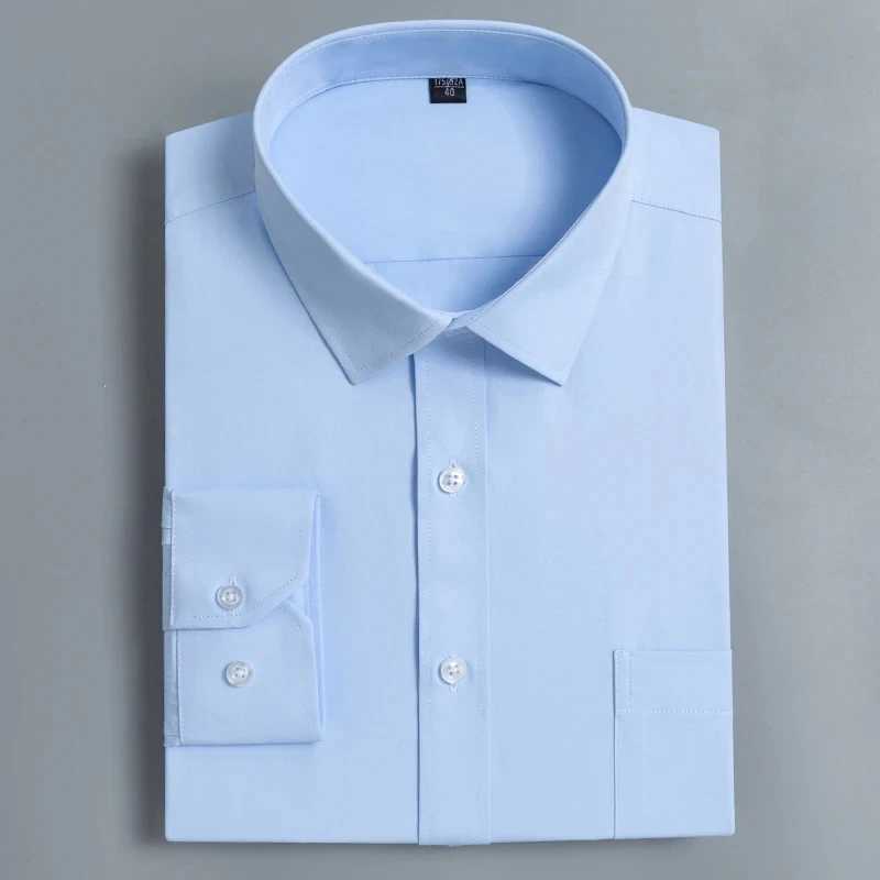 New Cotton Men Classic Long Sleeve Dress Shirt Regular Pocket Fit Formal Business Work Office Casual Button White Social ShirtsXJ250121