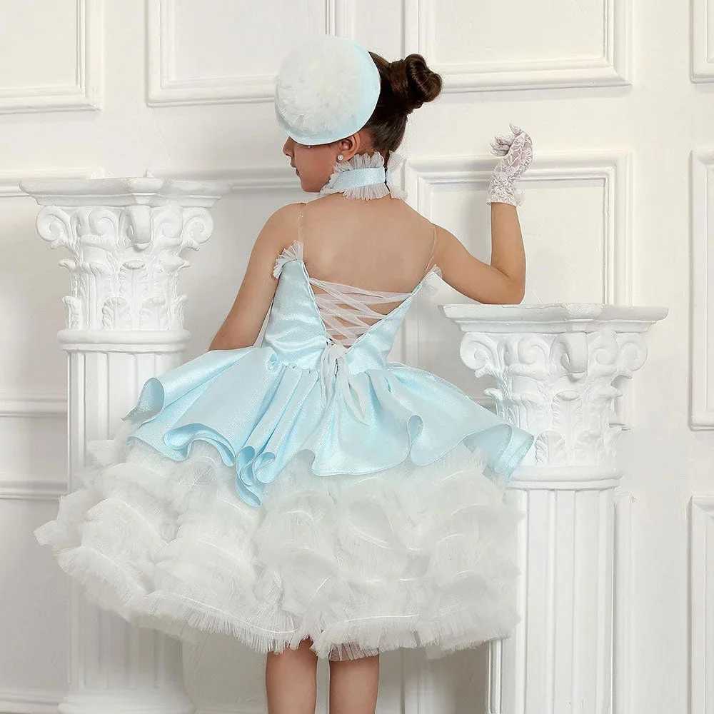 High Neck Sleeveless Pleat Formal A Line Flower Girl Dresses Mini Length Backless Elegant Classic Short Ball Communion Gown X250203
