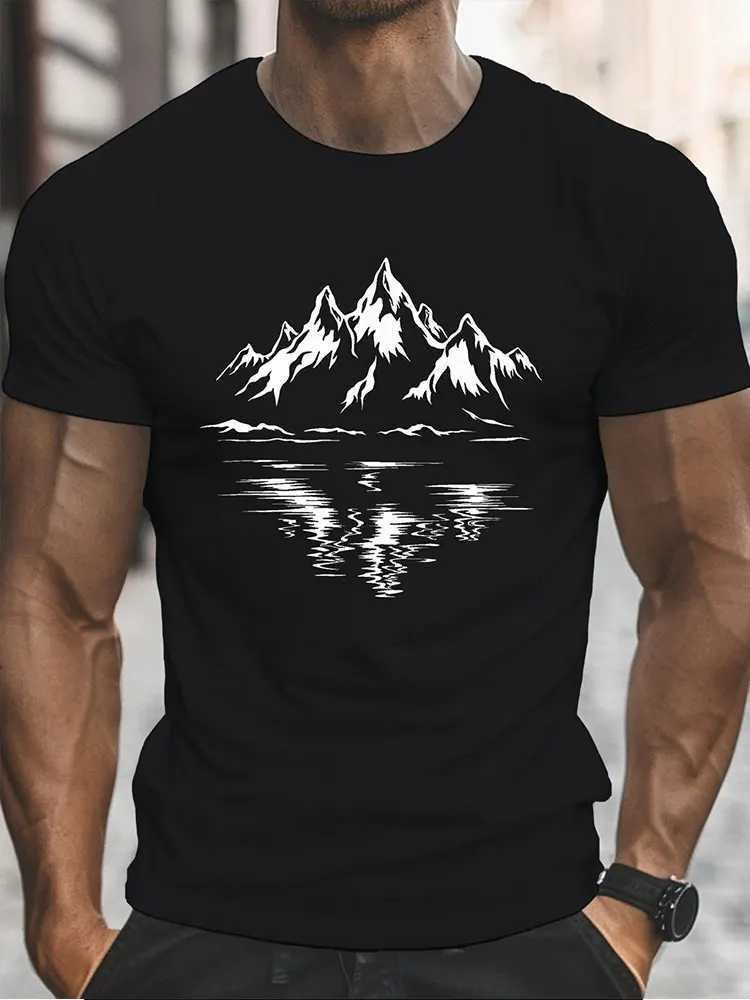 3D Mountain Print Mens T-shirt Summer Outdoor Comfortable Breathable Short-sleeved Top Outdoor Lovers Oversized Mens T-shirtXJ250117