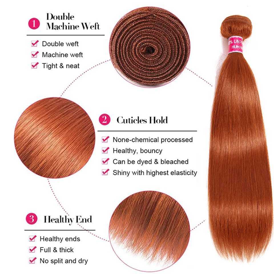350 Straight Hair Bundles With Clo Orange Ginger Straight Human Hair Bundle With 4x4 Clo Brazilian Remy Human Hair WeaveXJ250120