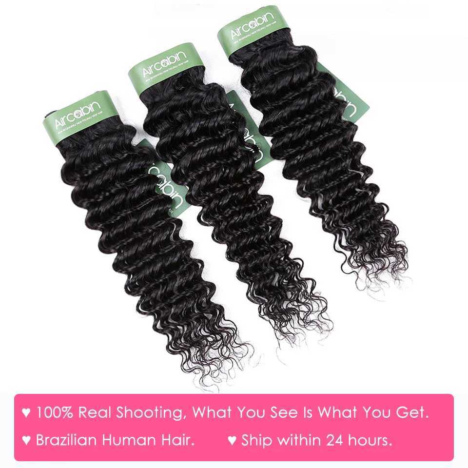 Aircabin Deep Wave Bundles With Clo Double Weft Remy Hair Wet and Wavy Bundles With 4x4 Lace Clo Deep Curly 3/4 BundlesXJ250120