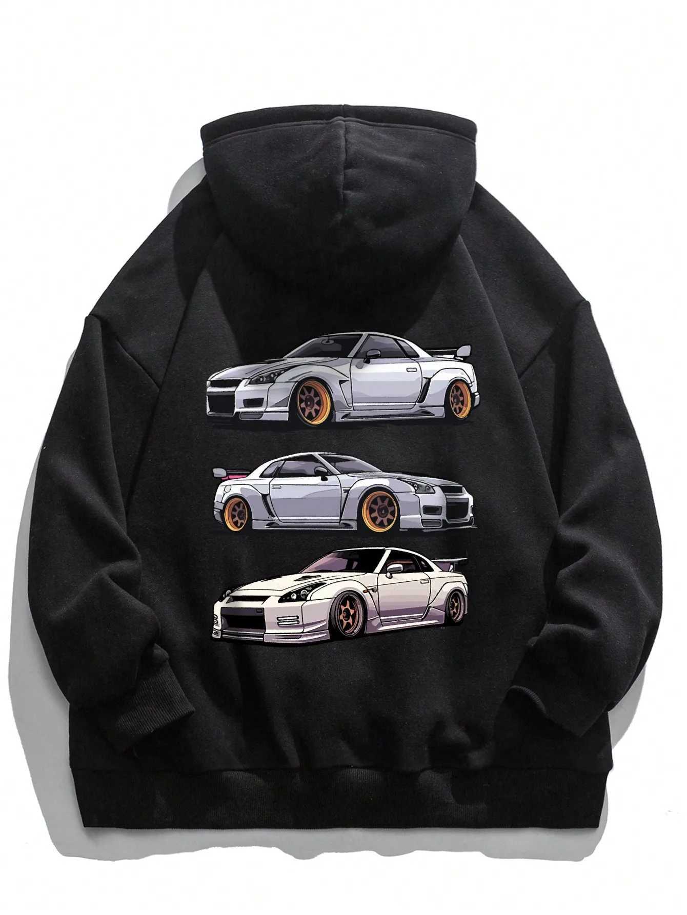 Mens Car Printed Drawstring Hoodie Autumn and Winter Casual Loose Pullover Sweatshirt Fashion Sweatshirt Long Sleeve S-3XLXJ2500118