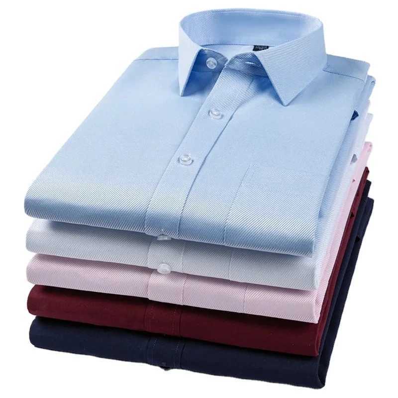 New Cotton Men Classic Long Sleeve Dress Shirt Regular Pocket Fit Formal Business Work Office Casual Button White Social ShirtsXJ250121