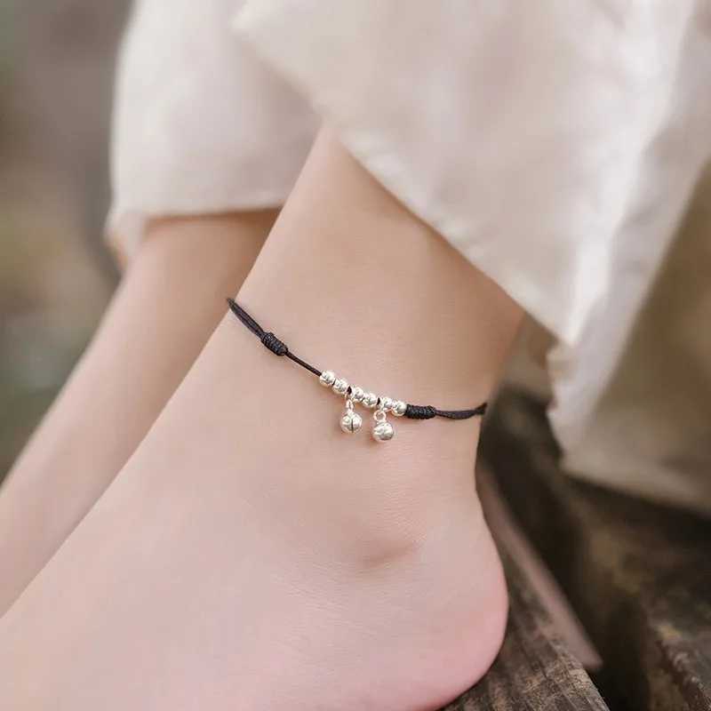 Lucky Bead Retro Chinese Style Chime Anklet for Women Hand-woven Red Rope Minimalist Accories Gift for StudentsXJ250121