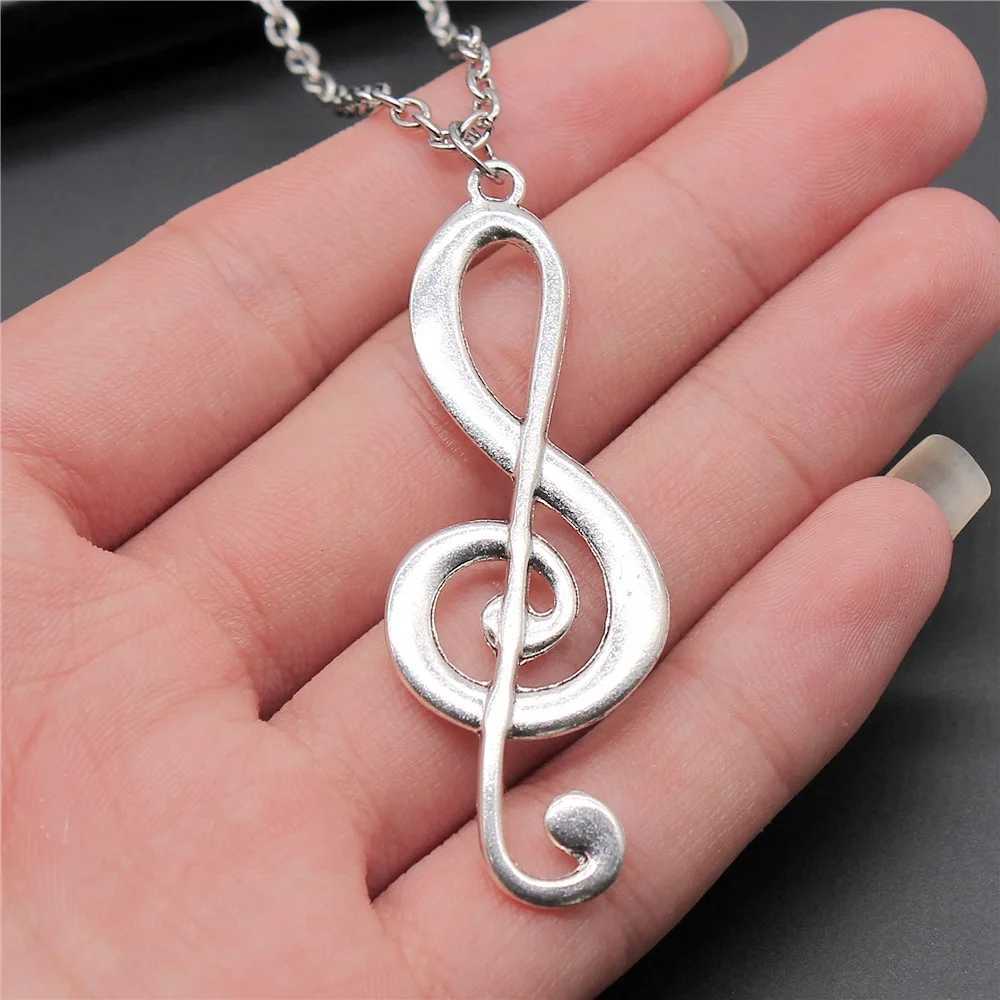 Vintage Antique Silver Plated 61x22mm Big Musical Note Pendant Necklace For Women Men Long Chain Trendy Jewelry AccessoriesXJ250121