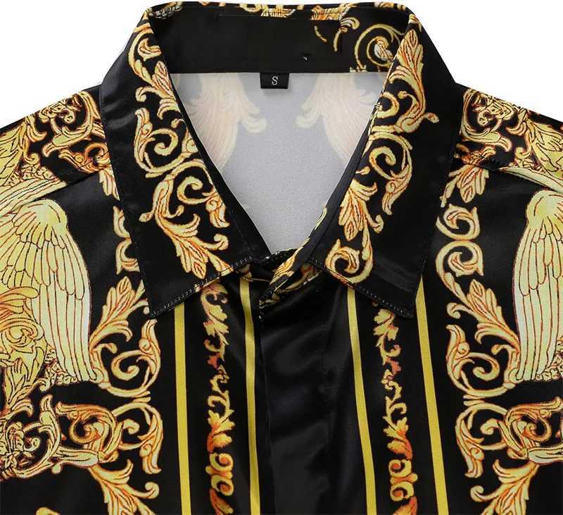 Mens Tops Gold Royal Fashion Luxury Comfort Elegant Mens Button Lapel Prom Party Male Shirt Gathering Street Mens TopsXJ250121