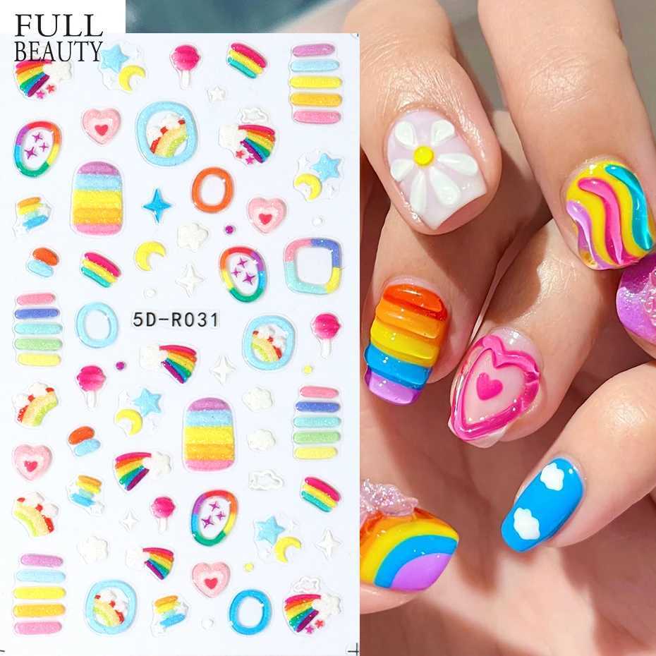 3D Kawaii Jelly Rainbow Heart Nail Sticker Summer Cute Cartoon Flower 5D Pudding Gel Decals for Nail Art Decorations ManicureXJ250120