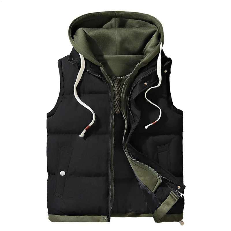 Korean Fashion Hooded Vest for Men Autumn Winter Casual Sleeveless Men Coats Windproof Sleeveless Men Cotton Jacket with Hood 250108