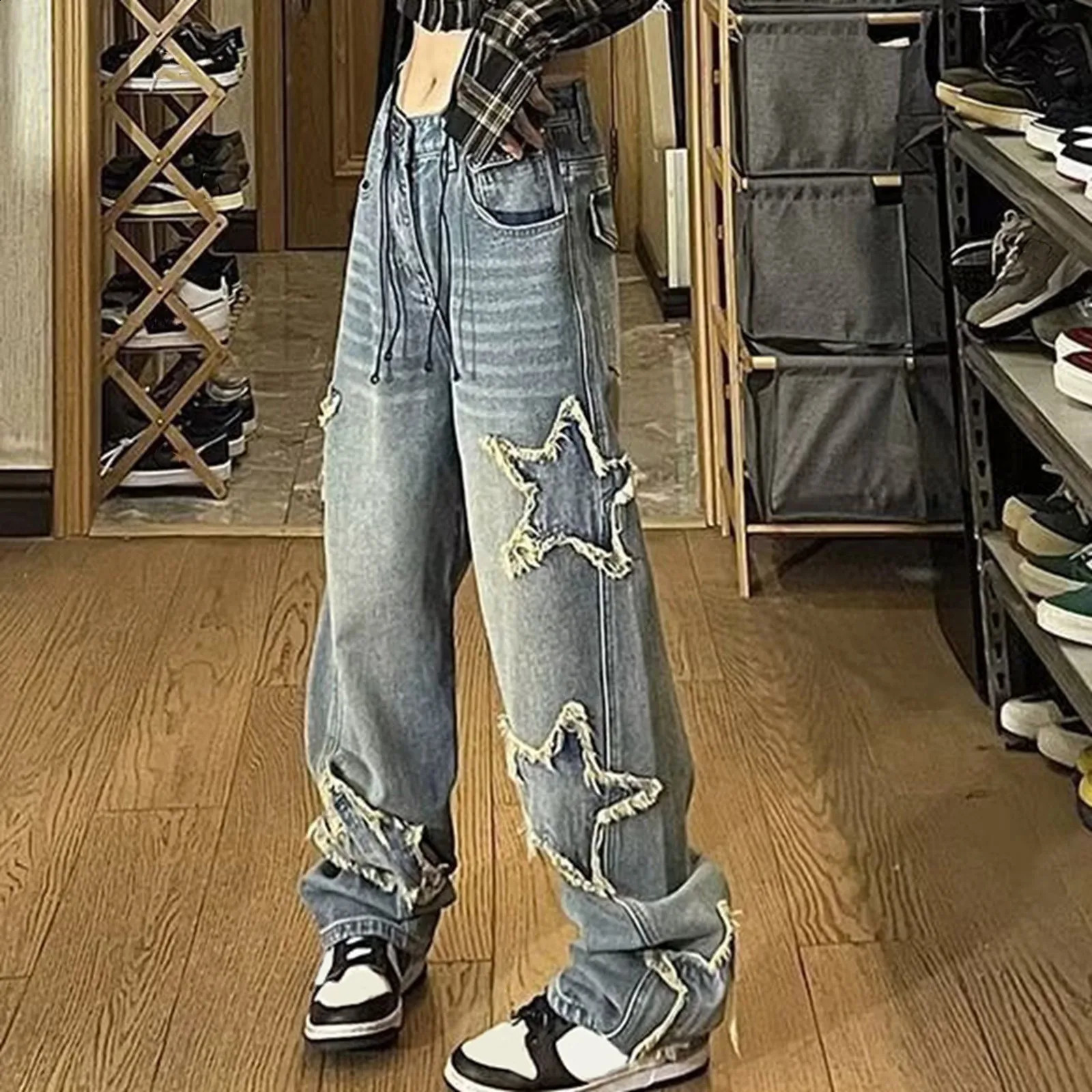 Star Y2k Baggy Wide Leg Jean Vintage Streetwear Washed Denim Pants Grunge Basic Slouchy Blue Trousers Femme Autumn Jeans 250121