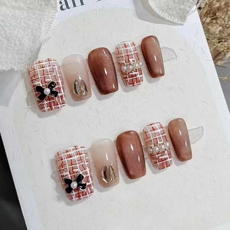 10Pcs Handmade Nails Black Butterfly Small Fragrance l Full Coverage False Nails for Women Girl Detachable Wearable NailW250120