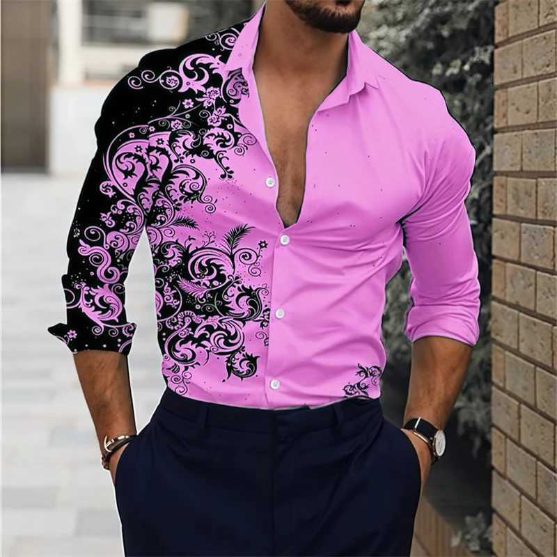 15 color new mens shirt lapel long -sleeved casual shirt 3D printing high -definition pattern comfortable fabric oversized sizeXJ250121