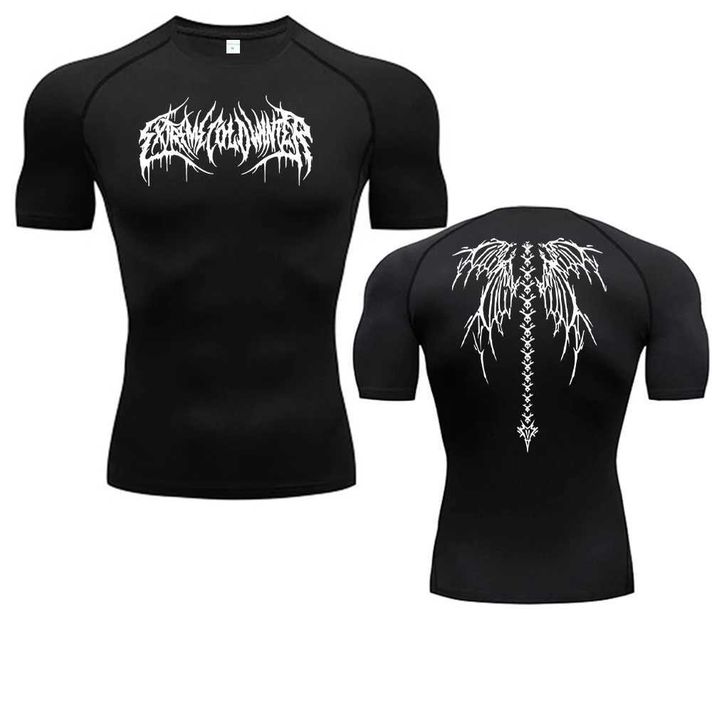 Bat print compression mens summer short sleeved Rush protective gym running T-shirt sports quick drying T-shirt top X250203