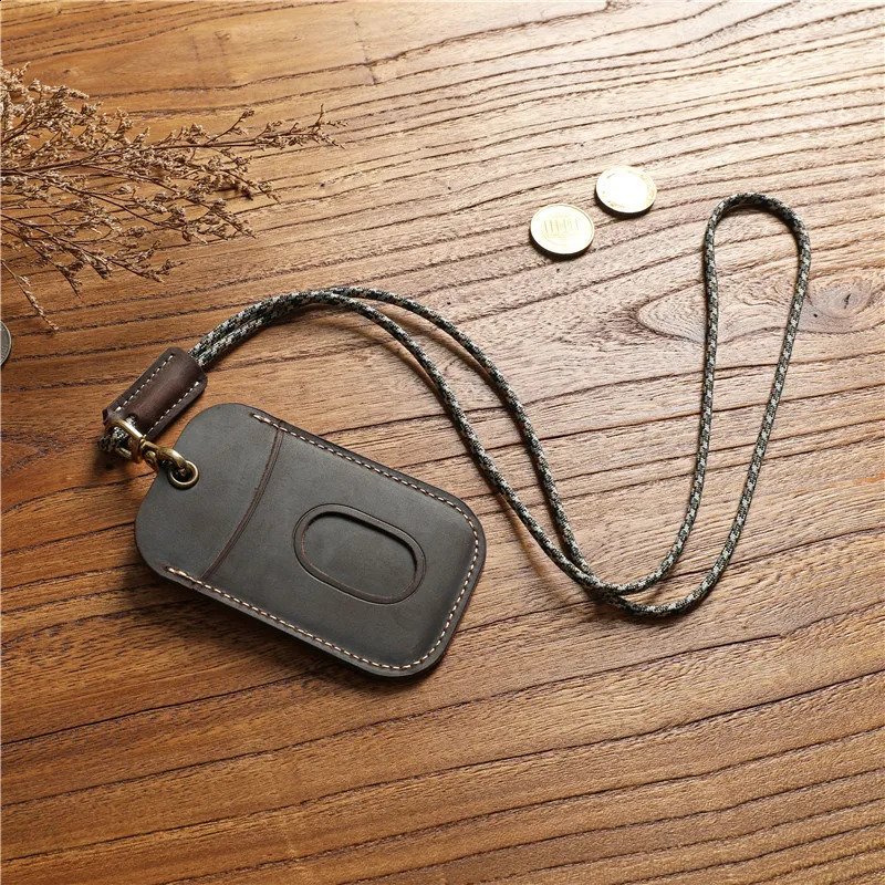 Genuine Leather Badge Holder For Men Women Vintage Handmade Original Cowhide ID Employee Work Bus Card Case Cover With Lanyard 250120