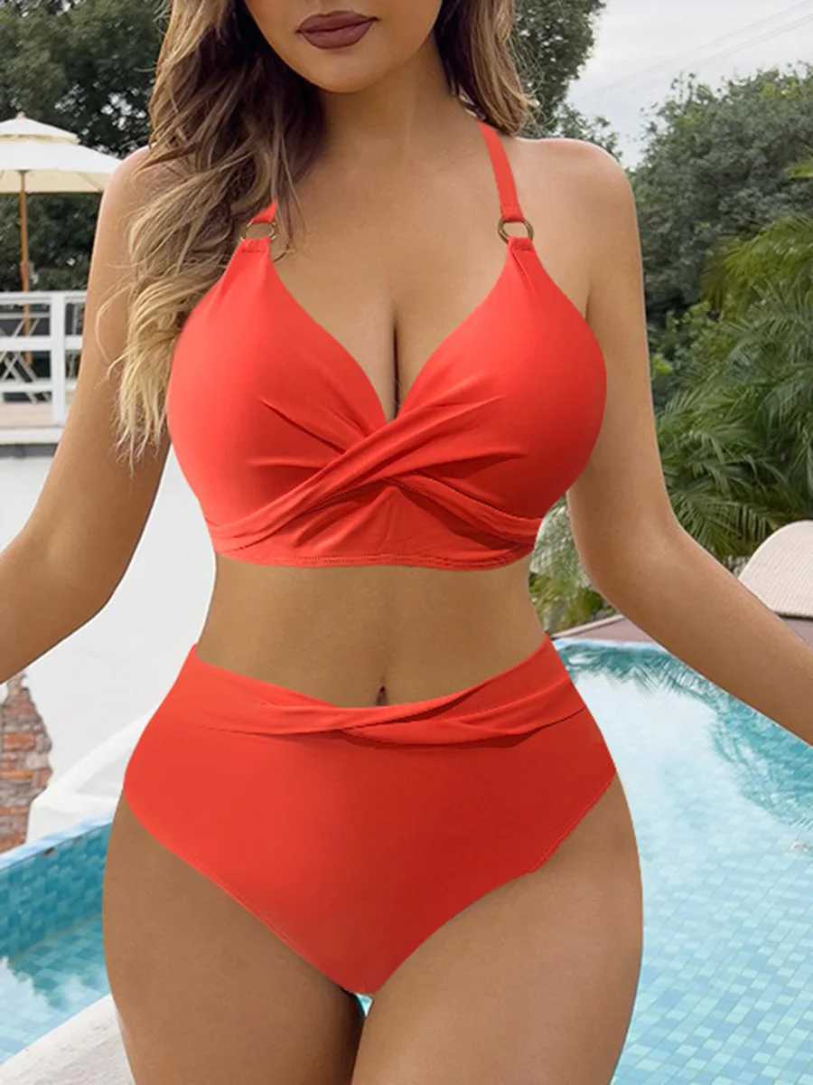 2024 Cross Ring Link Two Piece High Waist Bikini Women Swimwear Fe Swimsuit Bathers Bathing Swimming Suit Beachwear SummerXJ250120