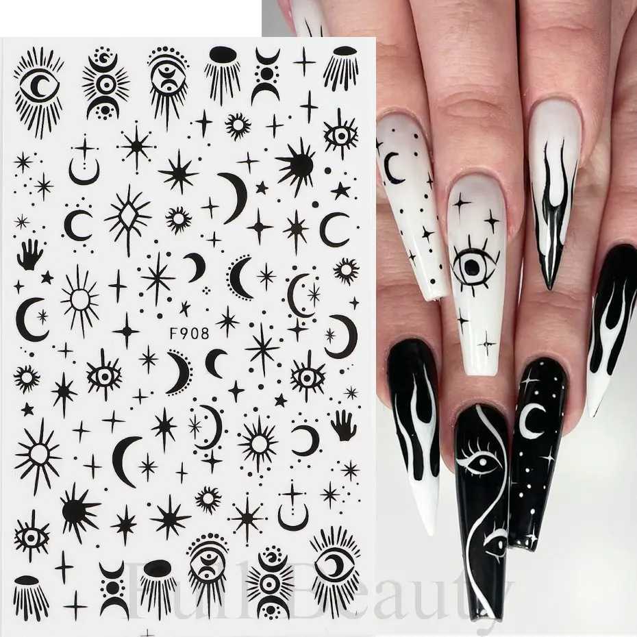 Snake Nail Stickers 3D Flower Leaf Slider Black White Butterfly Moon Star Smile Face Decals Manicure Nails Art Decoration CHF909XJ250120