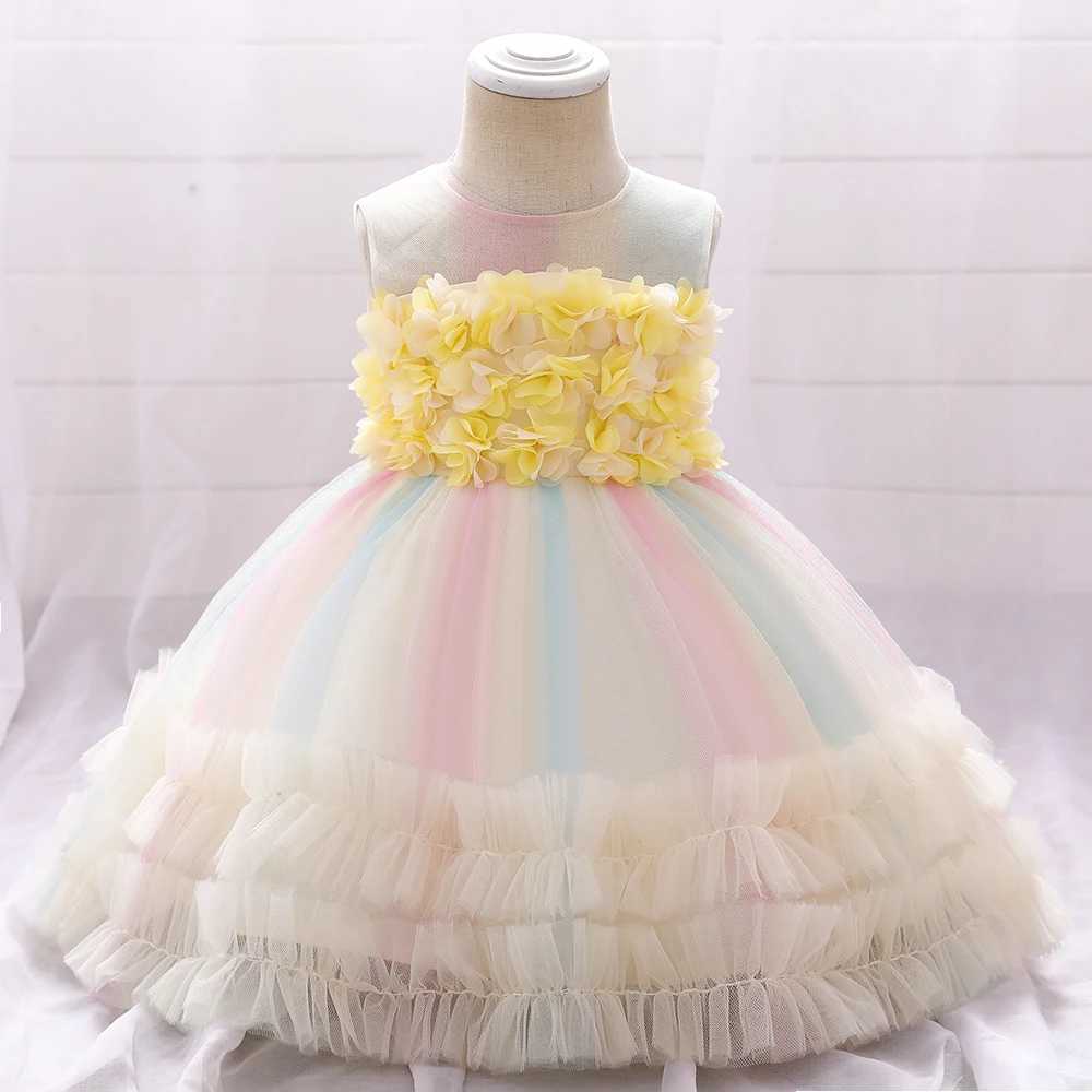 Pink Colorful Cake Flower 1 Years Birthday Dress For Baby Girl Clothing Baptism Lace Princess Dresses Party Wedding Formal Dress X250203