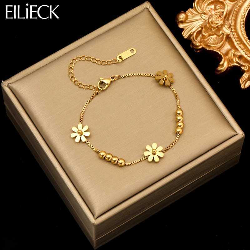 EILIECK 316L Stainless Steel Gold Color Flower Bracelet For Women Girl Fashion New Holiday Gift Wrist Chain Jewelry Bracelet W250121