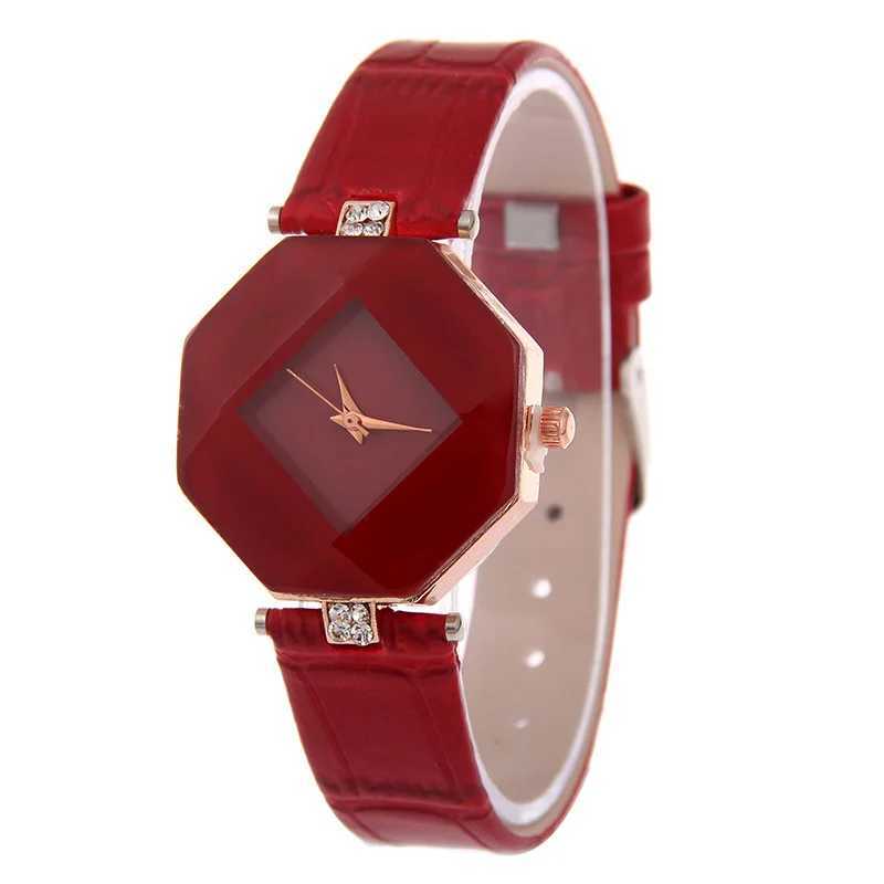 Womens Fashion Exquisite Gem Cut Geetry Watch Wen Blue Watches Leather Band Analog Quartz Wristwatches Ladies X250203