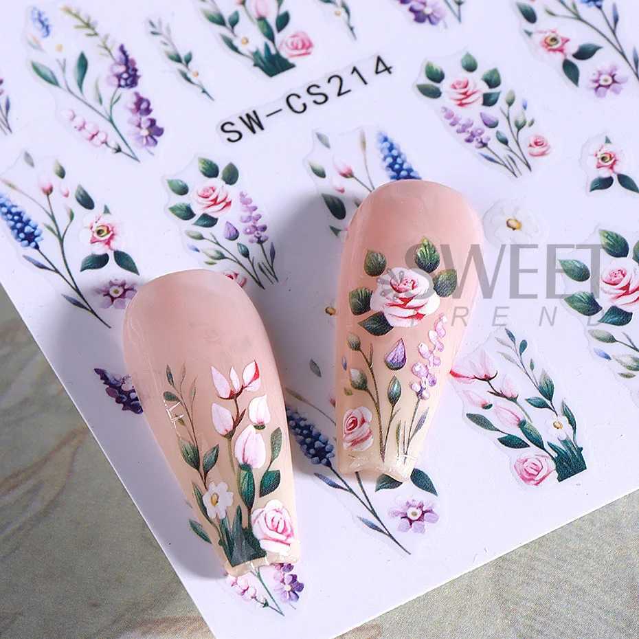 3D Flower Nail Art Stickers Insect Ladybug Bee Butterfly Rose Lavender Tulip Petals Leaves DIY Spring Summer Manicure DecorationXJ250120