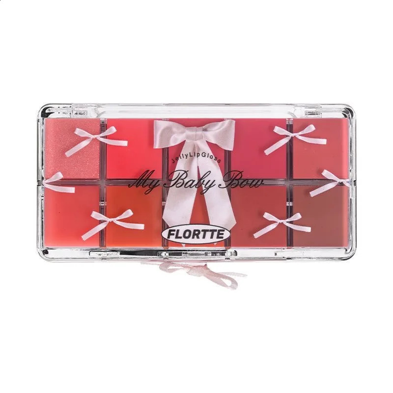 FLORTTE Peng Princess Jelly Lip Gloss Ten Color Toned Lip Frozen Plate Red Lip Glaze Palette 250108