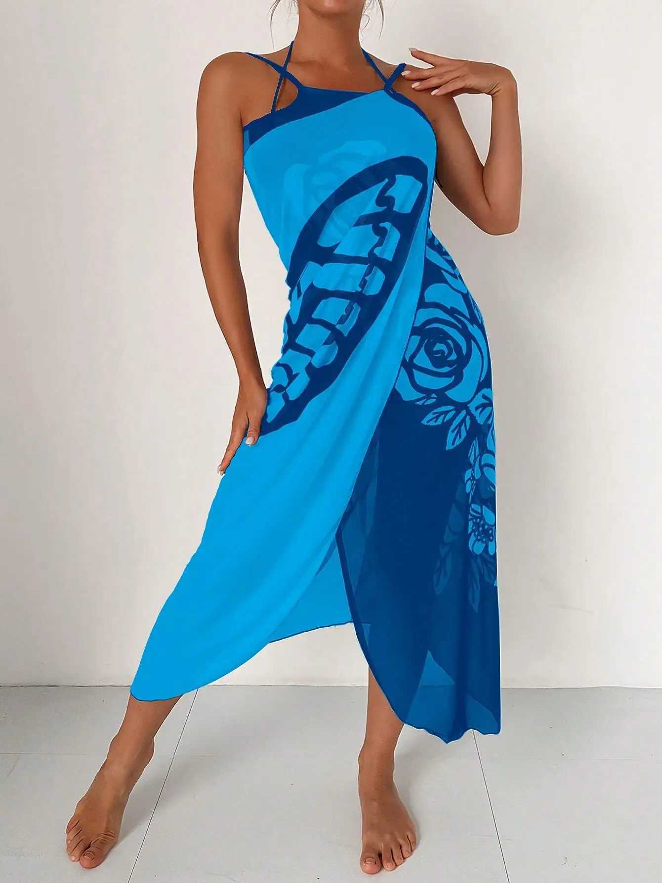 Sexy floral butterfly print cover swimsuit womens Dr summer Tunic bikini bath Sarong Wr ski swimsuit mesh beach Dr W250120