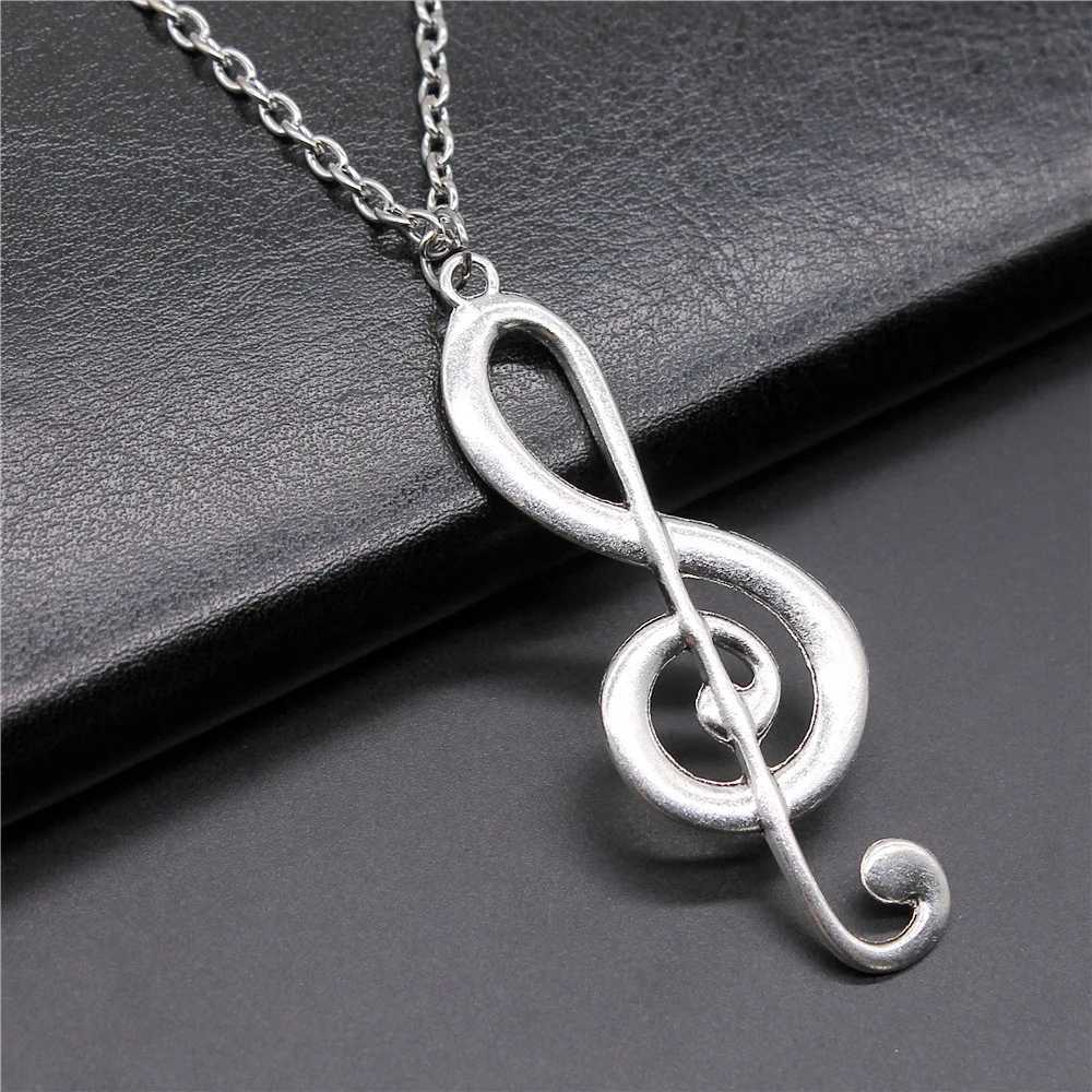Vintage Antique Silver Plated 61x22mm Big Musical Note Pendant Necklace For Women Men Long Chain Trendy Jewelry AccessoriesXJ250121