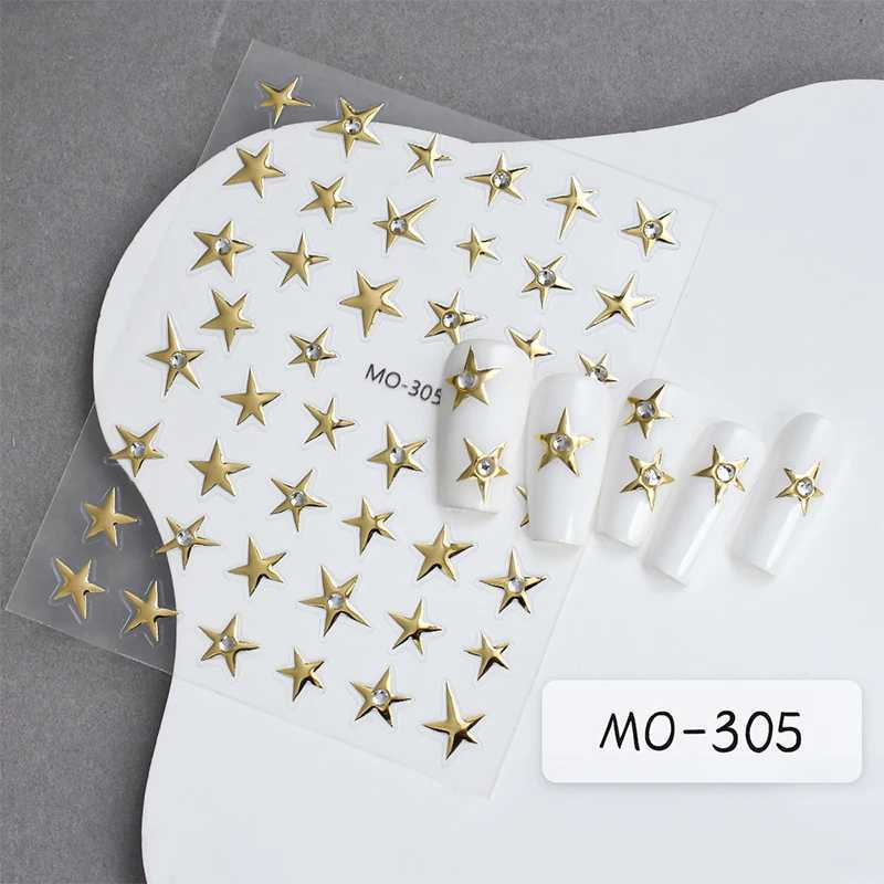 Gold Brozing Star 3D Nail Art Sticker Metallic Silver Pentagram Nail Decoration Reflective Adhesive Slider Decals DIY AccessoryXJ250120