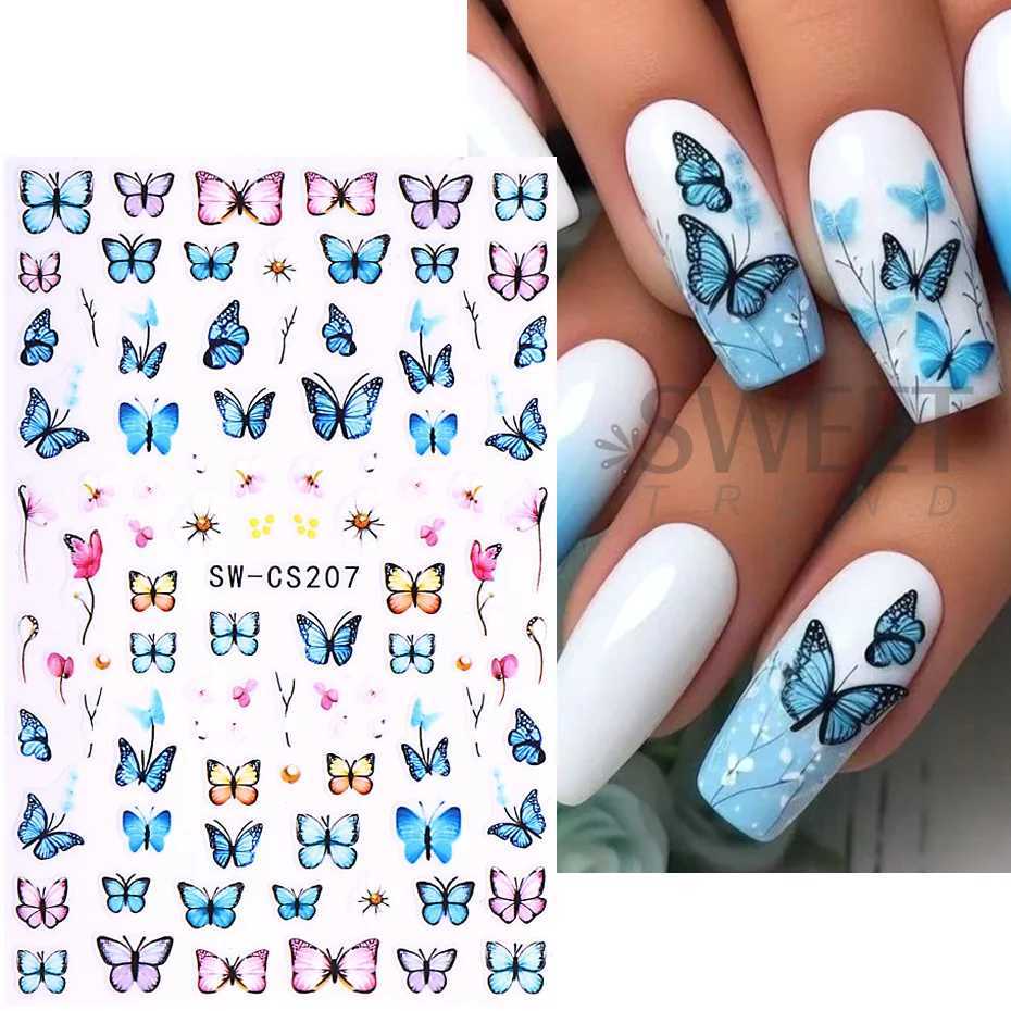 3D Pink Cherry Blossom Nail Stickers Lace Denim Butterfly Sakura Flower Petals DIY Y2K Spring Summer Slider Nail Art DecorationXJ250120