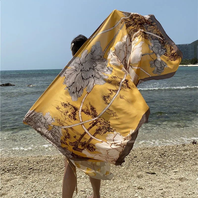 Travel Beach Scarve Bikini Large Sunscreen Shawl Floral Sarong Wrap Scarf Women Swimsuit Bathing Cover-up 90x180cm 250120